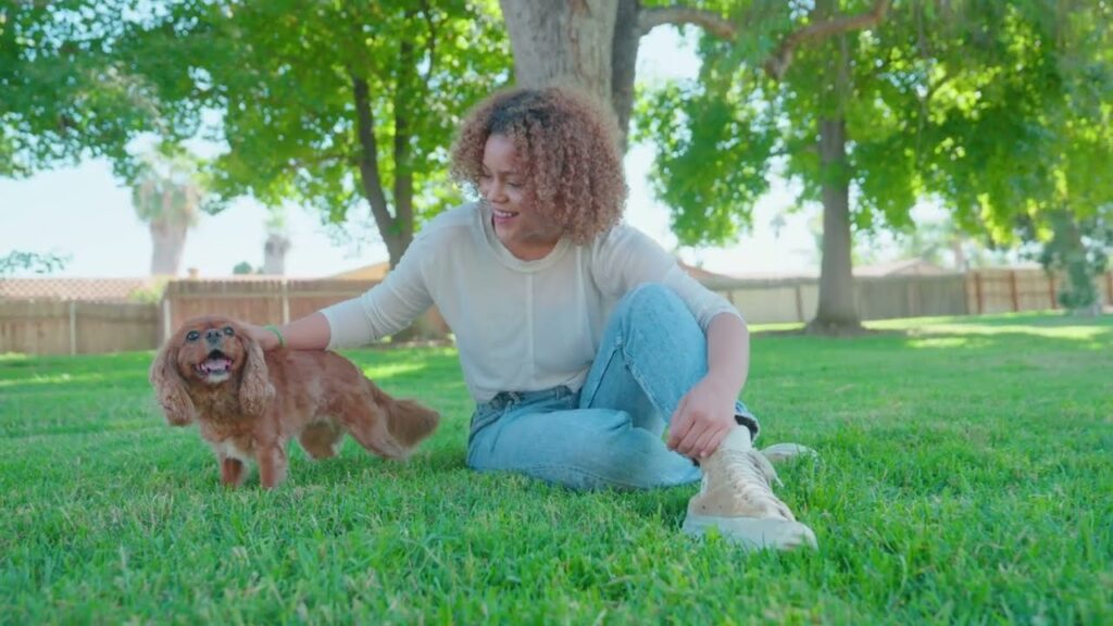 dog and woman outside