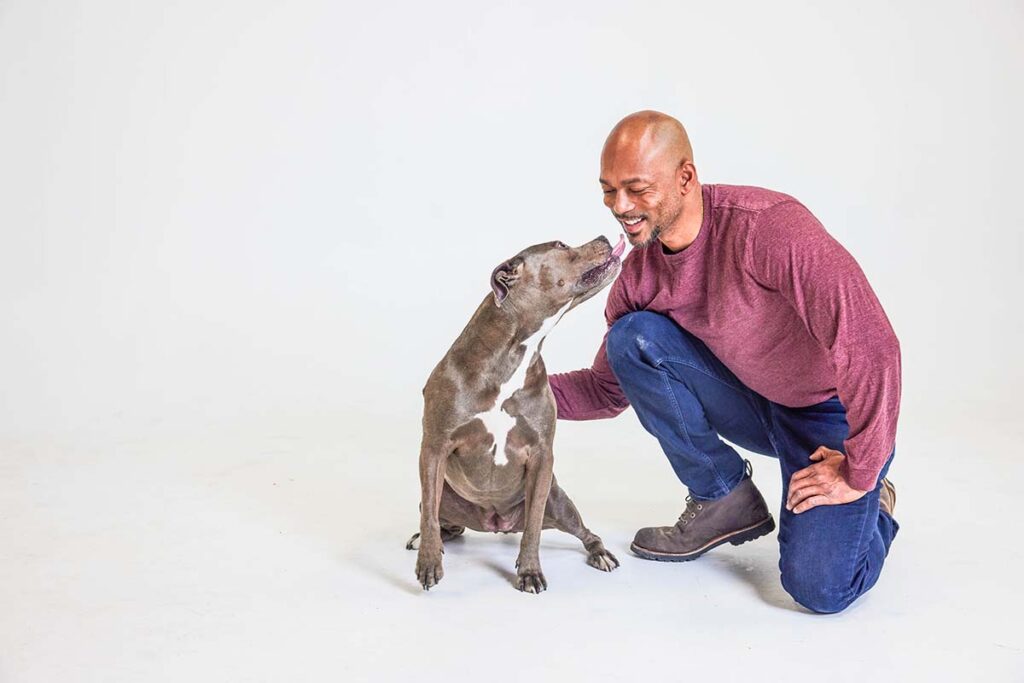 man and senior dog
