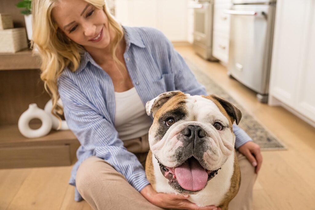 woman and bulldog