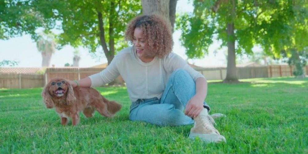 dog and woman outside